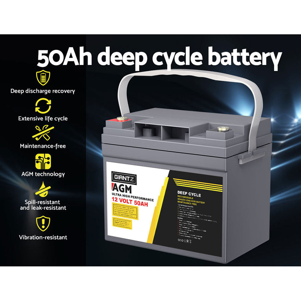 Giantz AGM Deep Cycle Battery 12V 50Ah Box Portable Solar Caravan Camping BATTERY-C-AGM-50