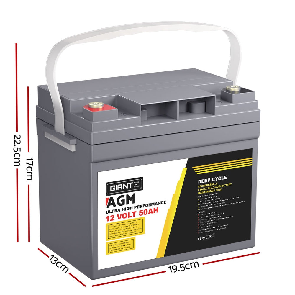 Giantz AGM Deep Cycle Battery 12V 50Ah x2 Box Portable Solar Caravan Camping BATTERY-C-AGM-50X2