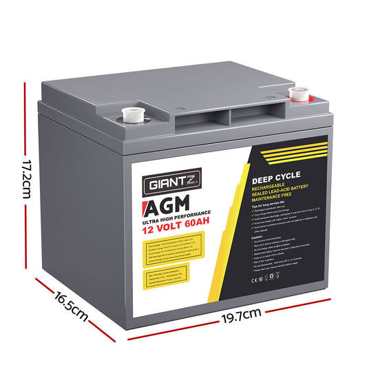 Giantz AGM Battery 12V 60Ah Deep Cycle Box Portable Solar Caravan Camping BATTERY-C-AGM-60