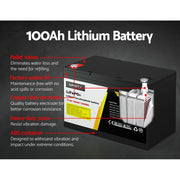 Giantz 12V 100Ah Lithium Battery LiFePO4 Deep Cycle Box Solar Caravan Camping BATTERY-LI-100-B