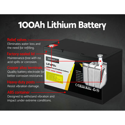 Giantz 12V 100Ah Lithium Battery LiFePO4 Deep Cycle Box Solar Caravan Camping BATTERY-LI-100-B