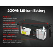 Giantz 12V 200Ah Lithium Battery LiFePO4 Deep Cycle Box Solar Caravan Camping BATTERY-LI-200-B