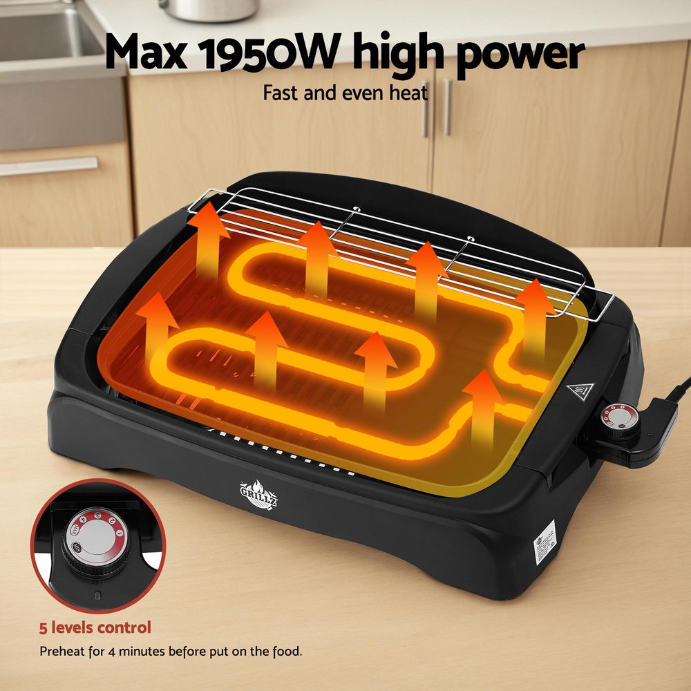 Grillz 1950W Electric BBQ Grill Non-stick Plate for Indoor Outdoor BBQ-ELC-PLATE