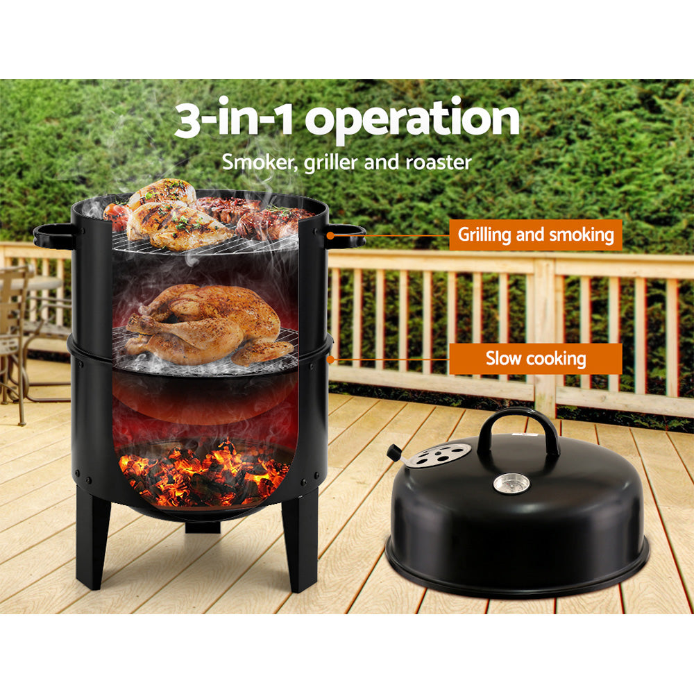 Grillz BBQ Grill 3-In-1 Charcoal Smoker BBQ-SMOKER-3IN1