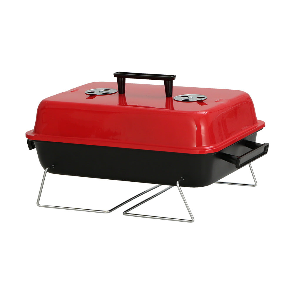 Grillz Charcoal BBQ Portable Grill Camping Barbecue Outdoor Cooking Smoker BBQ-SMOKER-BOX-RDBK