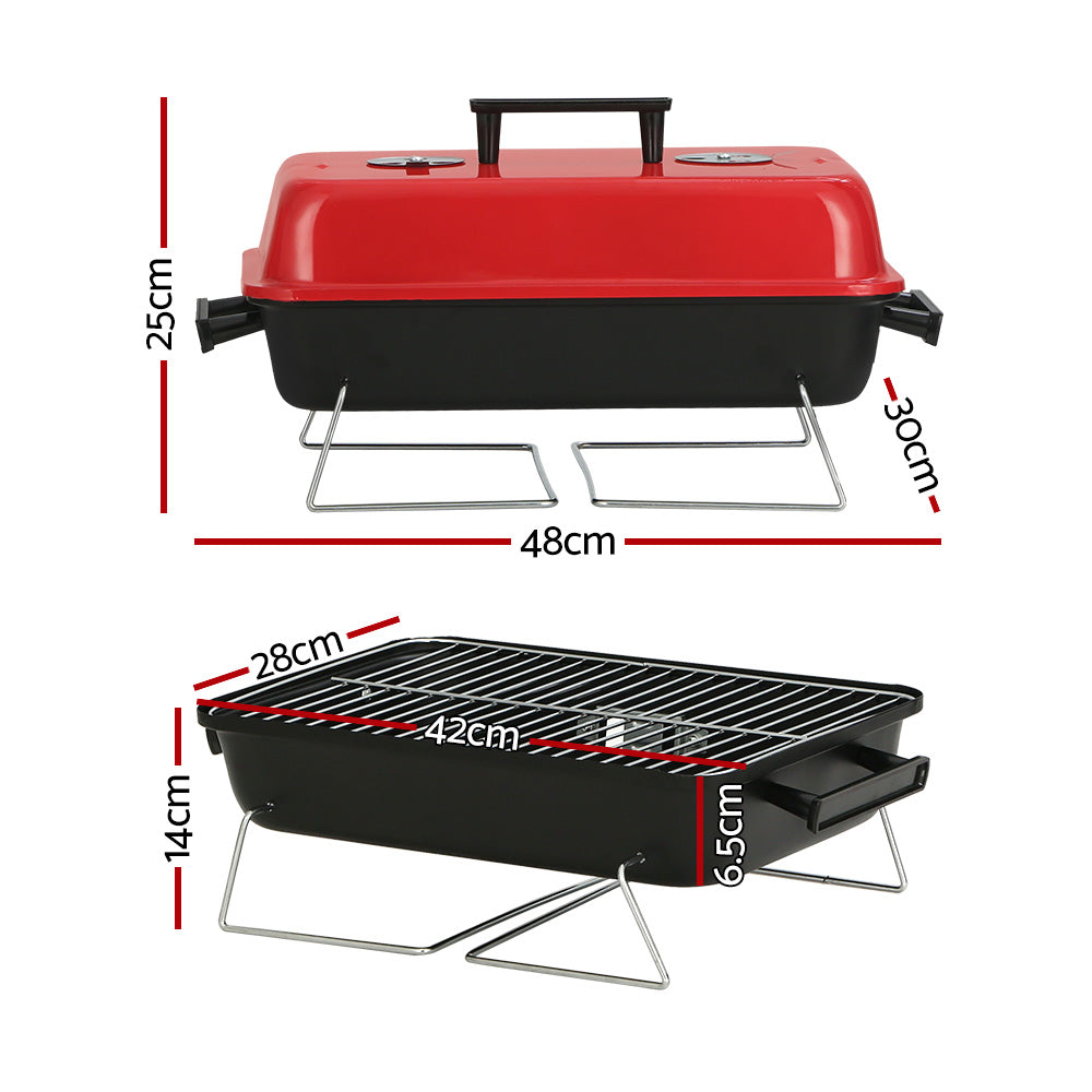 Grillz Charcoal BBQ Portable Grill Camping Barbecue Outdoor Cooking Smoker BBQ-SMOKER-BOX-RDBK