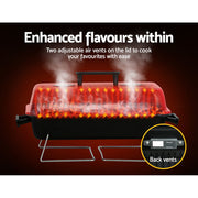 Grillz Charcoal BBQ Portable Grill Camping Barbecue Outdoor Cooking Smoker BBQ-SMOKER-BOX-RDBK