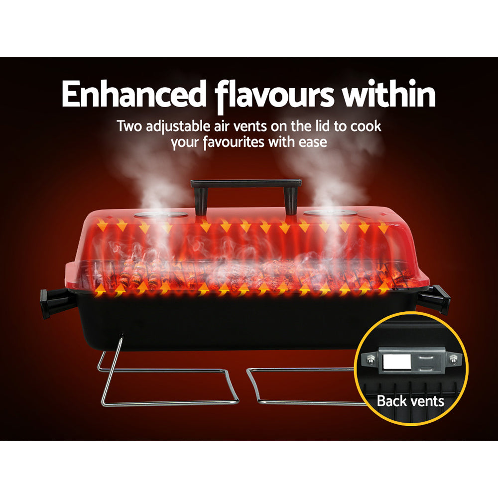 Grillz Charcoal BBQ Portable Grill Camping Barbecue Outdoor Cooking Smoker BBQ-SMOKER-BOX-RDBK