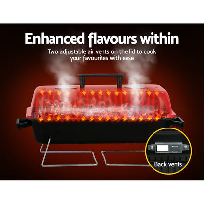 Grillz Charcoal BBQ Portable Grill Camping Barbecue Outdoor Cooking Smoker BBQ-SMOKER-BOX-RDBK