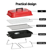 Grillz Charcoal BBQ Portable Grill Camping Barbecue Outdoor Cooking Smoker BBQ-SMOKER-BOX-RDBK