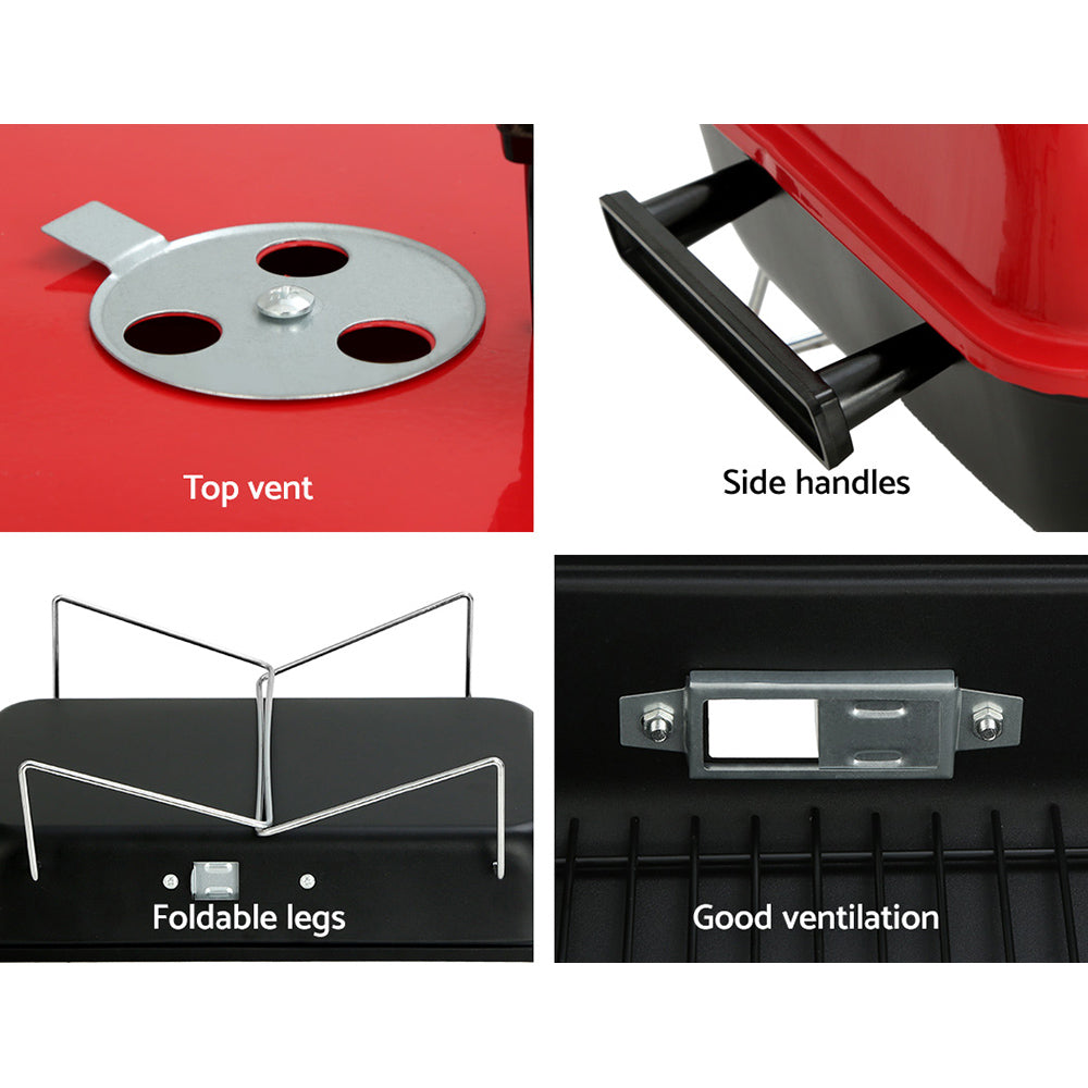 Grillz Charcoal BBQ Portable Grill Camping Barbecue Outdoor Cooking Smoker BBQ-SMOKER-BOX-RDBK