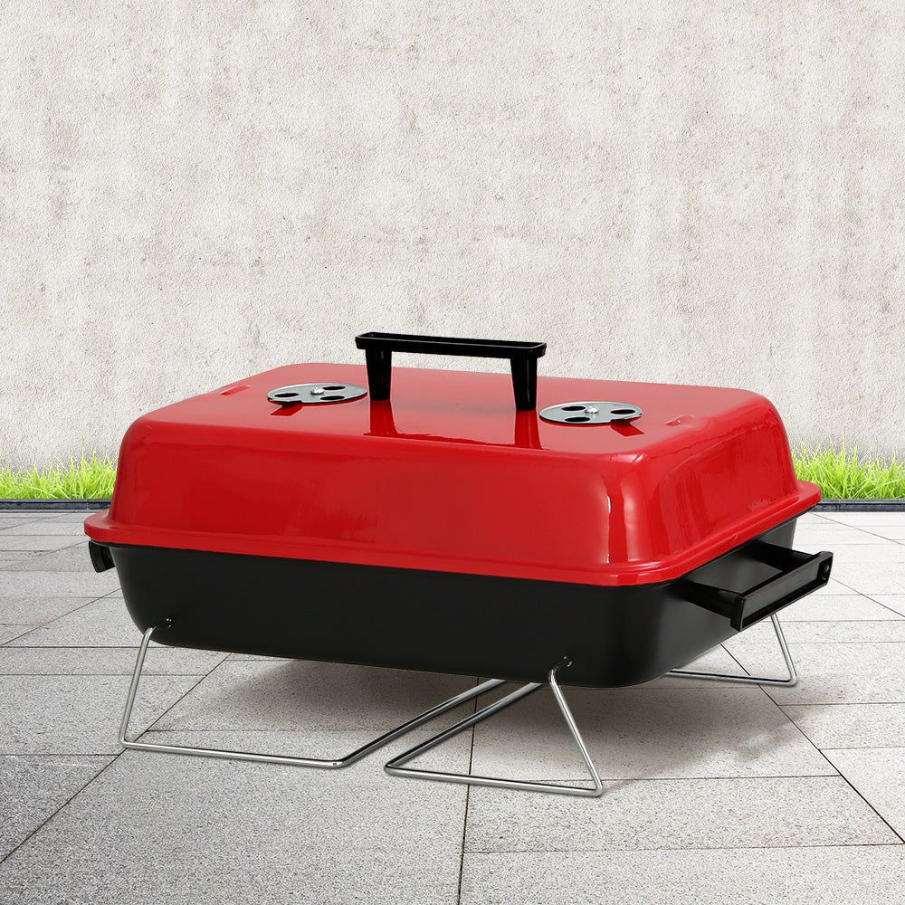 Grillz Charcoal BBQ Portable Grill Camping Barbecue Outdoor Cooking Smoker BBQ-SMOKER-BOX-RDBK
