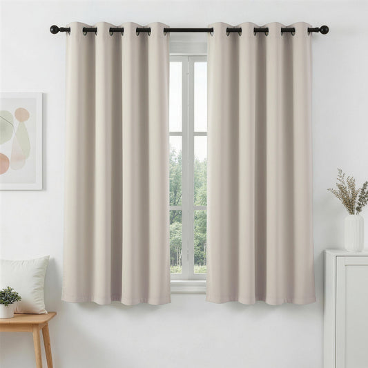Artiss Blockout Curtains 2X 132x160cm Thermal Insulated Eyelet Drapes Beige BC-MATT-132X160-BG