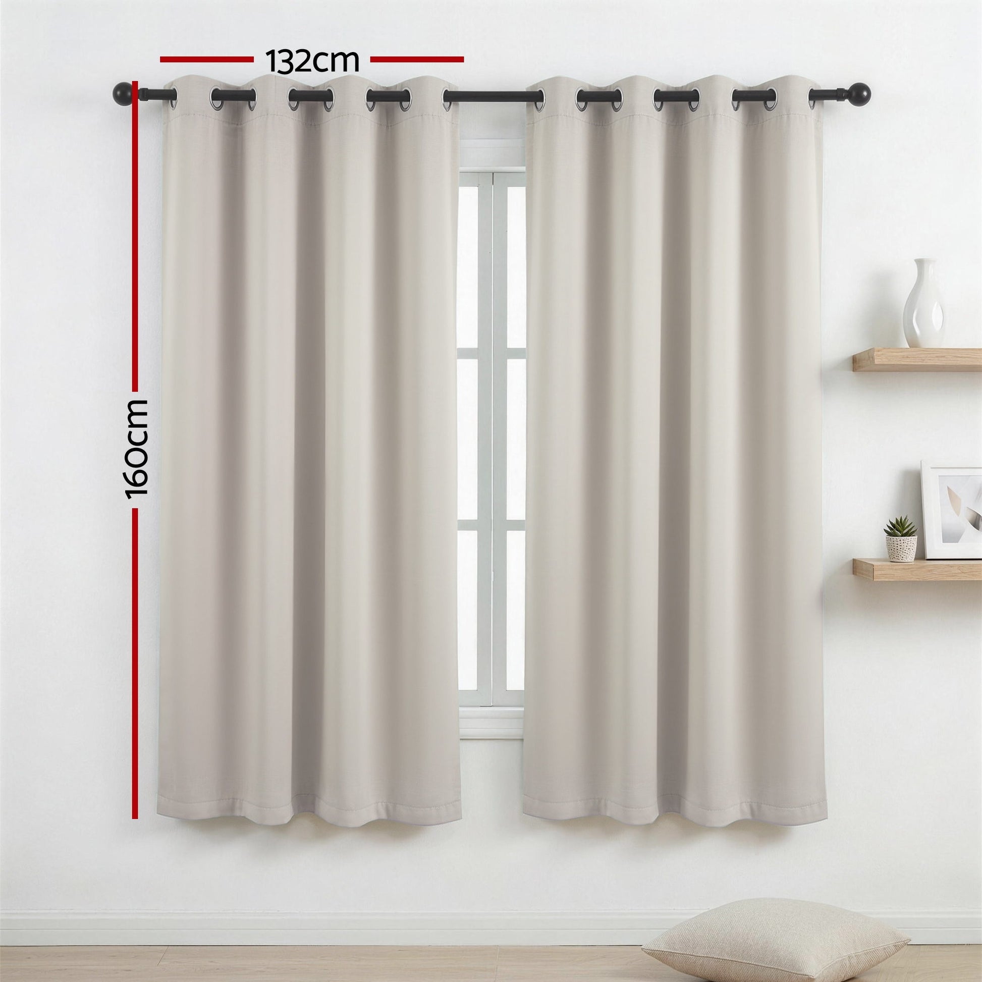 Artiss Blockout Curtains 2X 132x160cm Thermal Insulated Eyelet Drapes Beige BC-MATT-132X160-BG