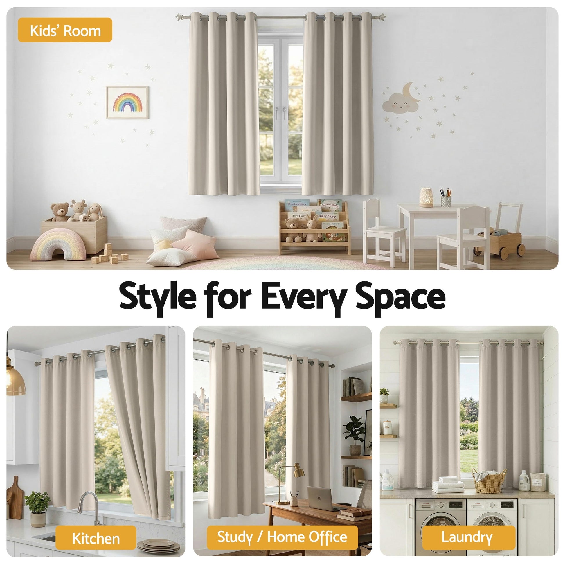 Artiss Blockout Curtains 2X 132x160cm Thermal Insulated Eyelet Drapes Beige BC-MATT-132X160-BG