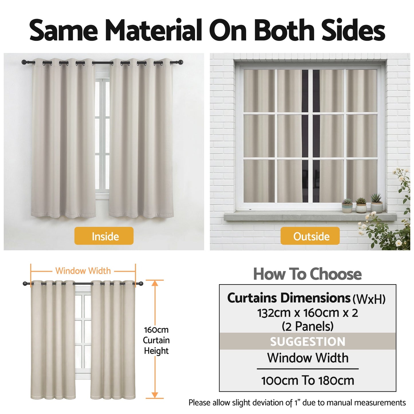 Artiss Blockout Curtains 2X 132x160cm Thermal Insulated Eyelet Drapes Beige BC-MATT-132X160-BG