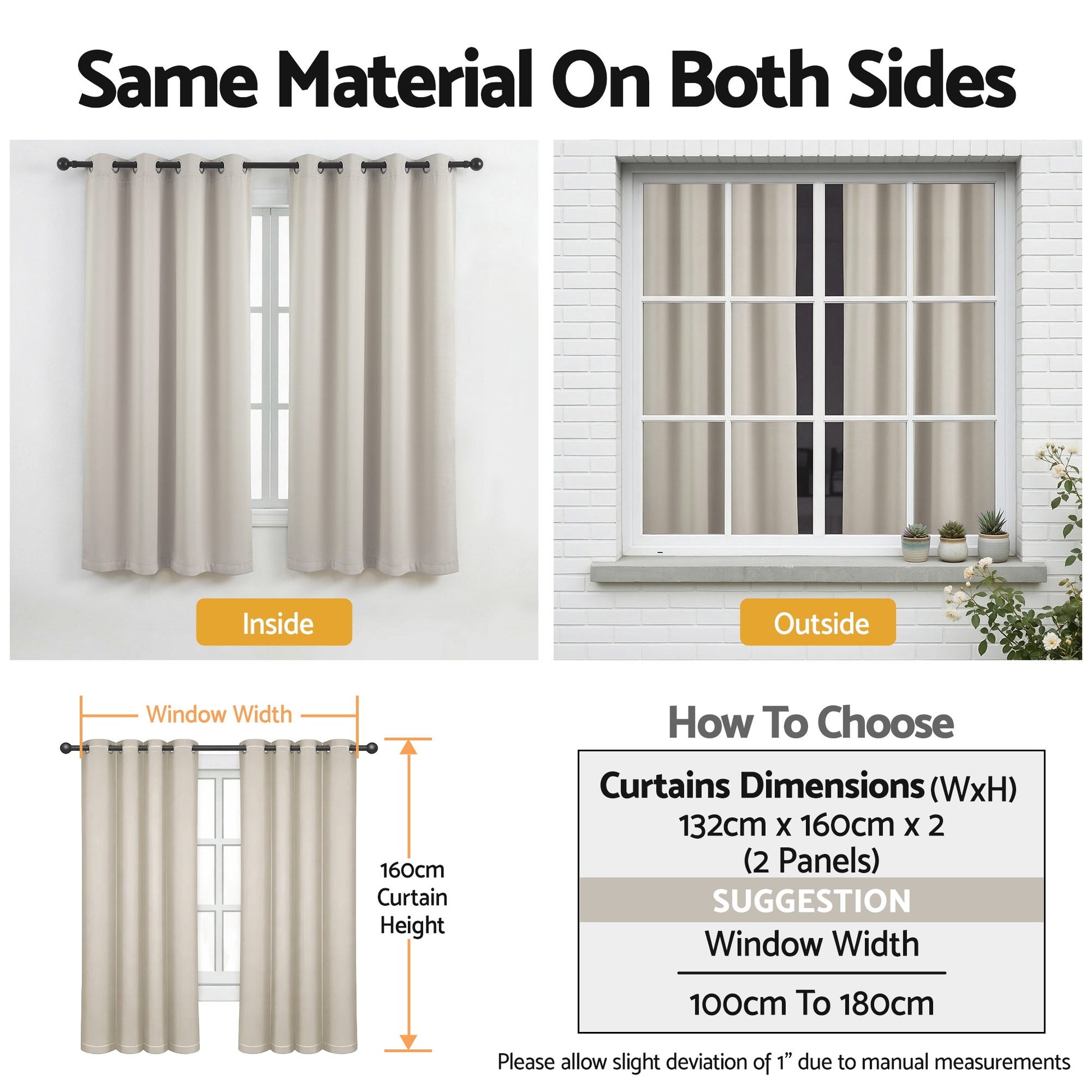 Artiss Blockout Curtains 2X 132x160cm Thermal Insulated Eyelet Drapes Beige BC-MATT-132X160-BG