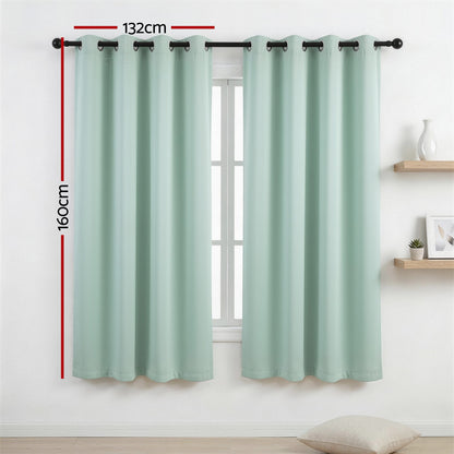 Artiss Blockout Curtains 2X 132x160cm Thermal Insulated Eyelet Drapes Green BC-MATT-132X160-GN
