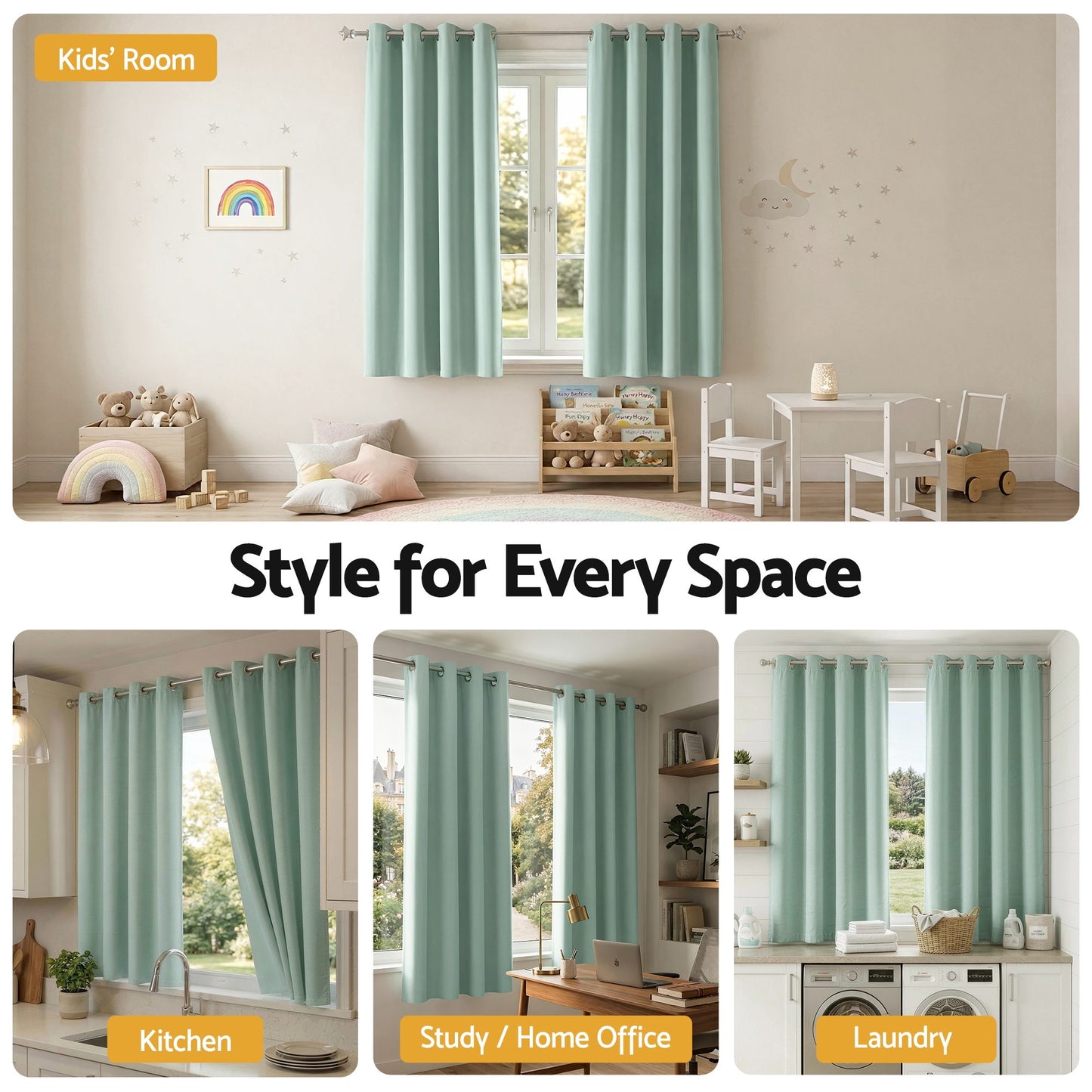 Artiss Blockout Curtains 2X 132x160cm Thermal Insulated Eyelet Drapes Green BC-MATT-132X160-GN