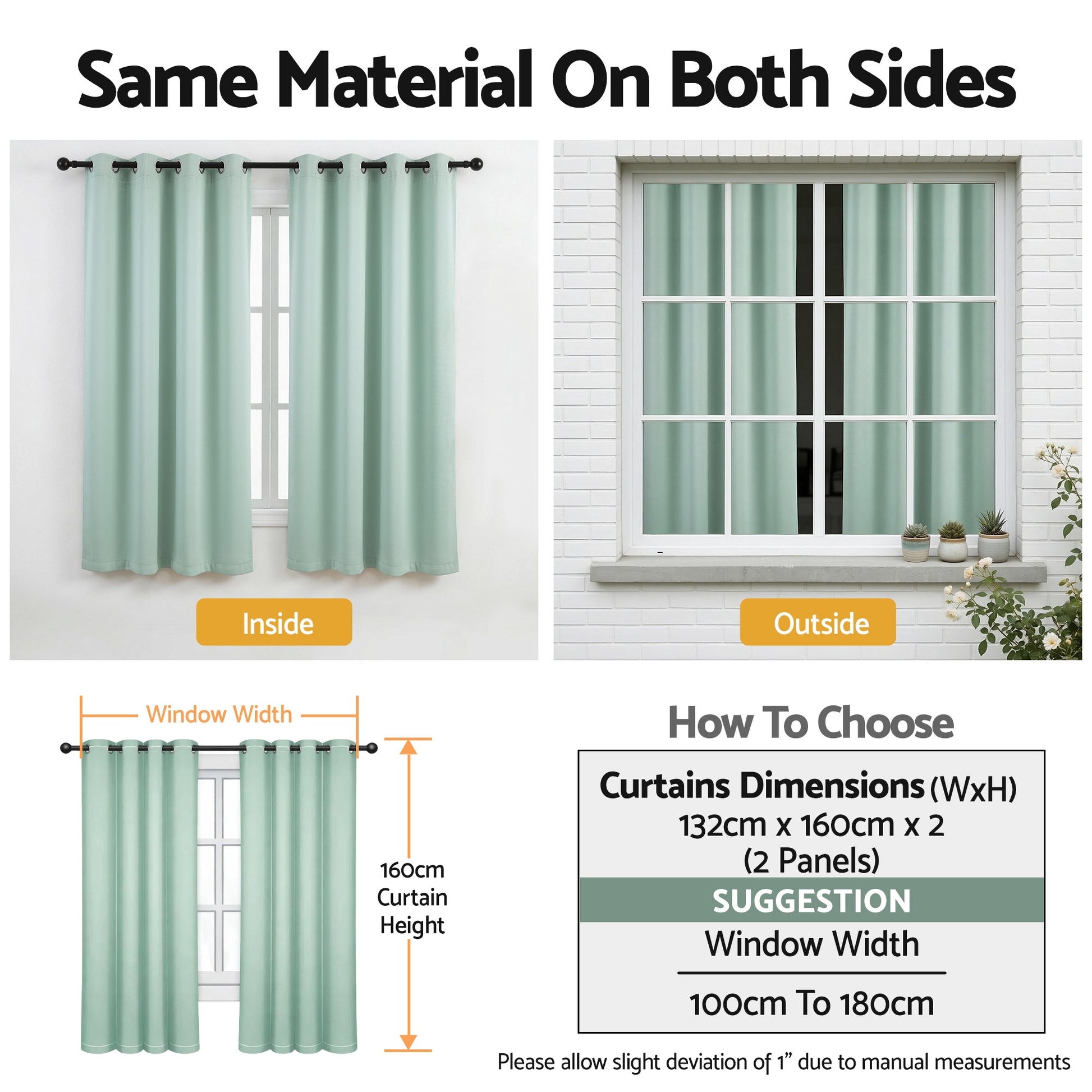 Artiss Blockout Curtains 2X 132x160cm Thermal Insulated Eyelet Drapes Green BC-MATT-132X160-GN