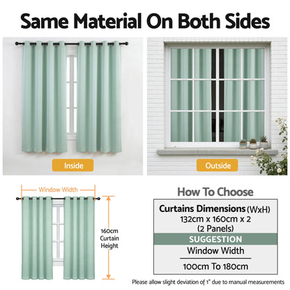Artiss Blockout Curtains 2X 132x160cm Thermal Insulated Eyelet Drapes Green BC-MATT-132X160-GN