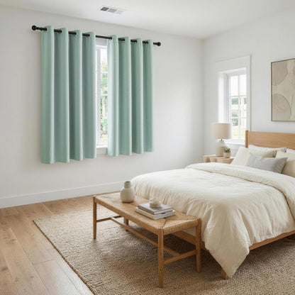 Artiss Blockout Curtains 2X 132x160cm Thermal Insulated Eyelet Drapes Green BC-MATT-132X160-GN