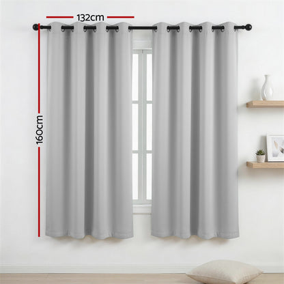 Artiss Blockout Curtains 2X 132x160cm Thermal Insulated Eyelet Drapes Grey BC-MATT-132X160-GY
