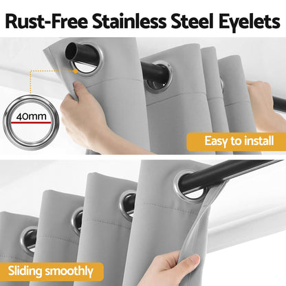 Artiss Blockout Curtains 2X 132x160cm Thermal Insulated Eyelet Drapes Grey BC-MATT-132X160-GY