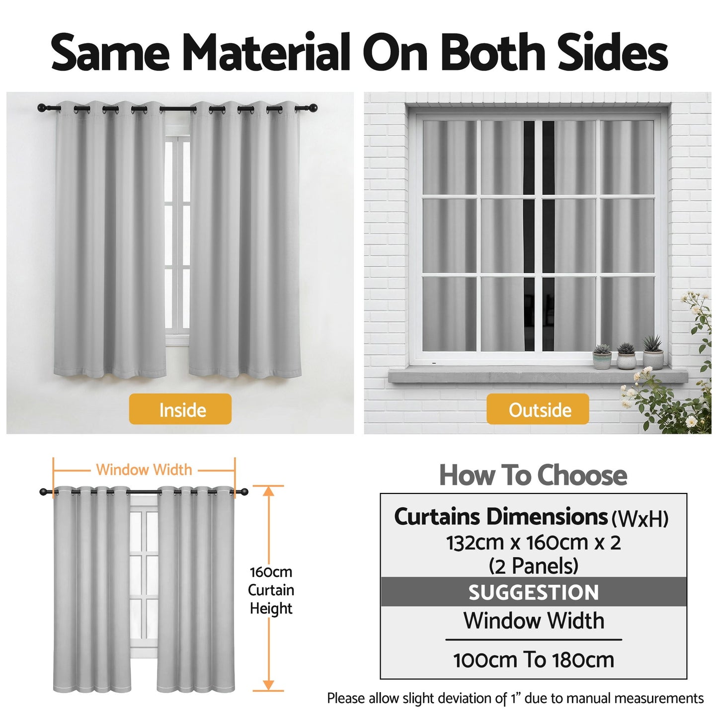 Artiss Blockout Curtains 2X 132x160cm Thermal Insulated Eyelet Drapes Grey BC-MATT-132X160-GY