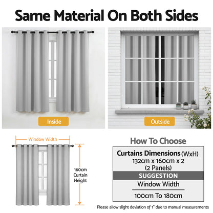 Artiss Blockout Curtains 2X 132x160cm Thermal Insulated Eyelet Drapes Grey BC-MATT-132X160-GY