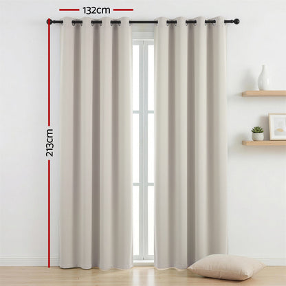 Artiss Blockout Curtains 2X 132x213cm Thermal Insulated Eyelet Drapes Beige BC-MATT-132X213-BG