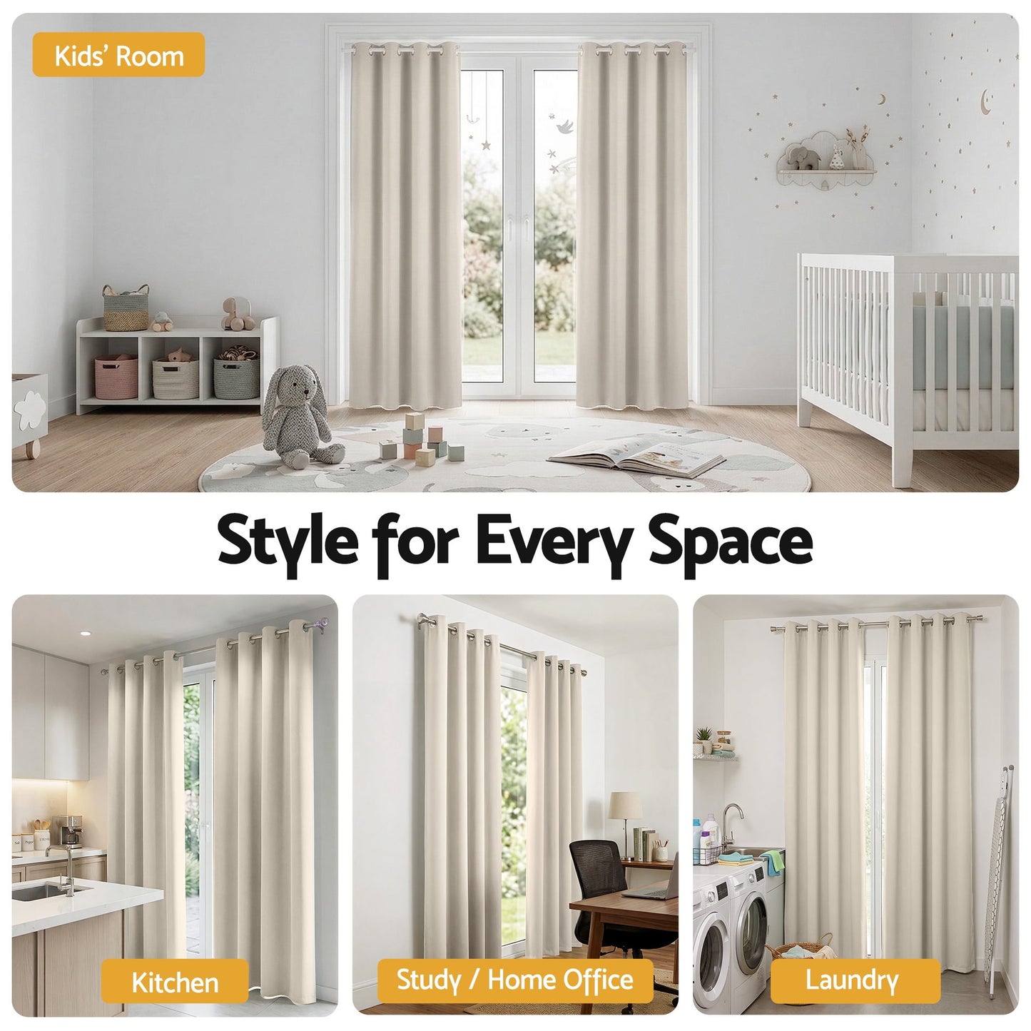 Artiss Blockout Curtains 2X 132x213cm Thermal Insulated Eyelet Drapes Beige BC-MATT-132X213-BG
