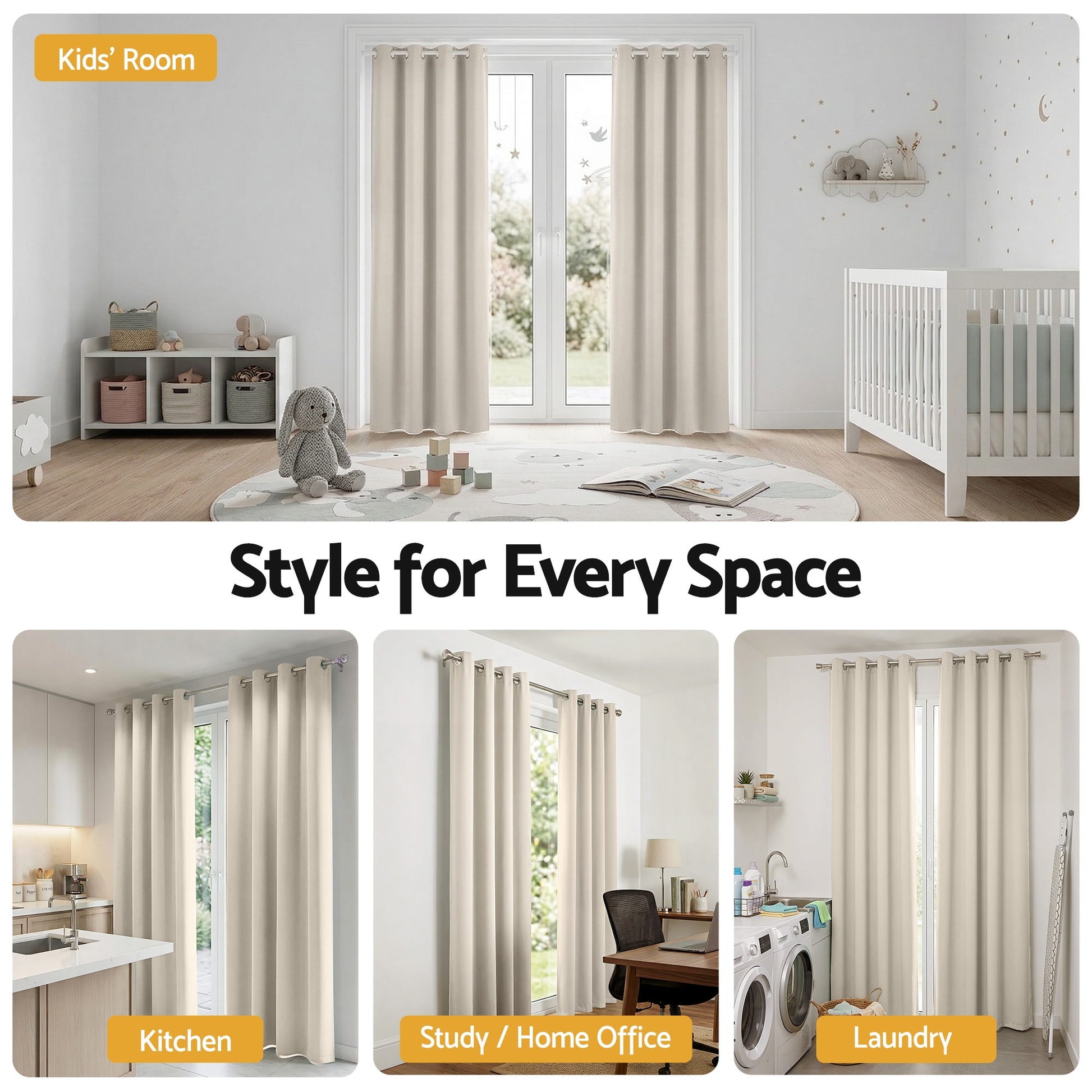 Artiss Blockout Curtains 2X 132x213cm Thermal Insulated Eyelet Drapes Beige BC-MATT-132X213-BG