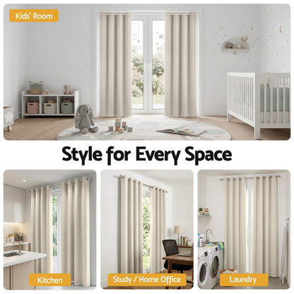 Artiss Blockout Curtains 2X 132x213cm Thermal Insulated Eyelet Drapes Beige BC-MATT-132X213-BG