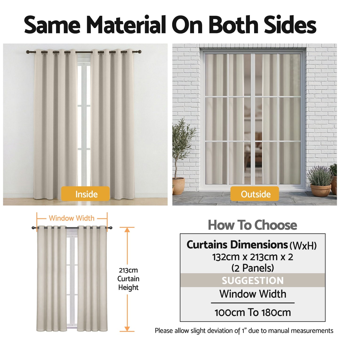 Artiss Blockout Curtains 2X 132x213cm Thermal Insulated Eyelet Drapes Beige BC-MATT-132X213-BG