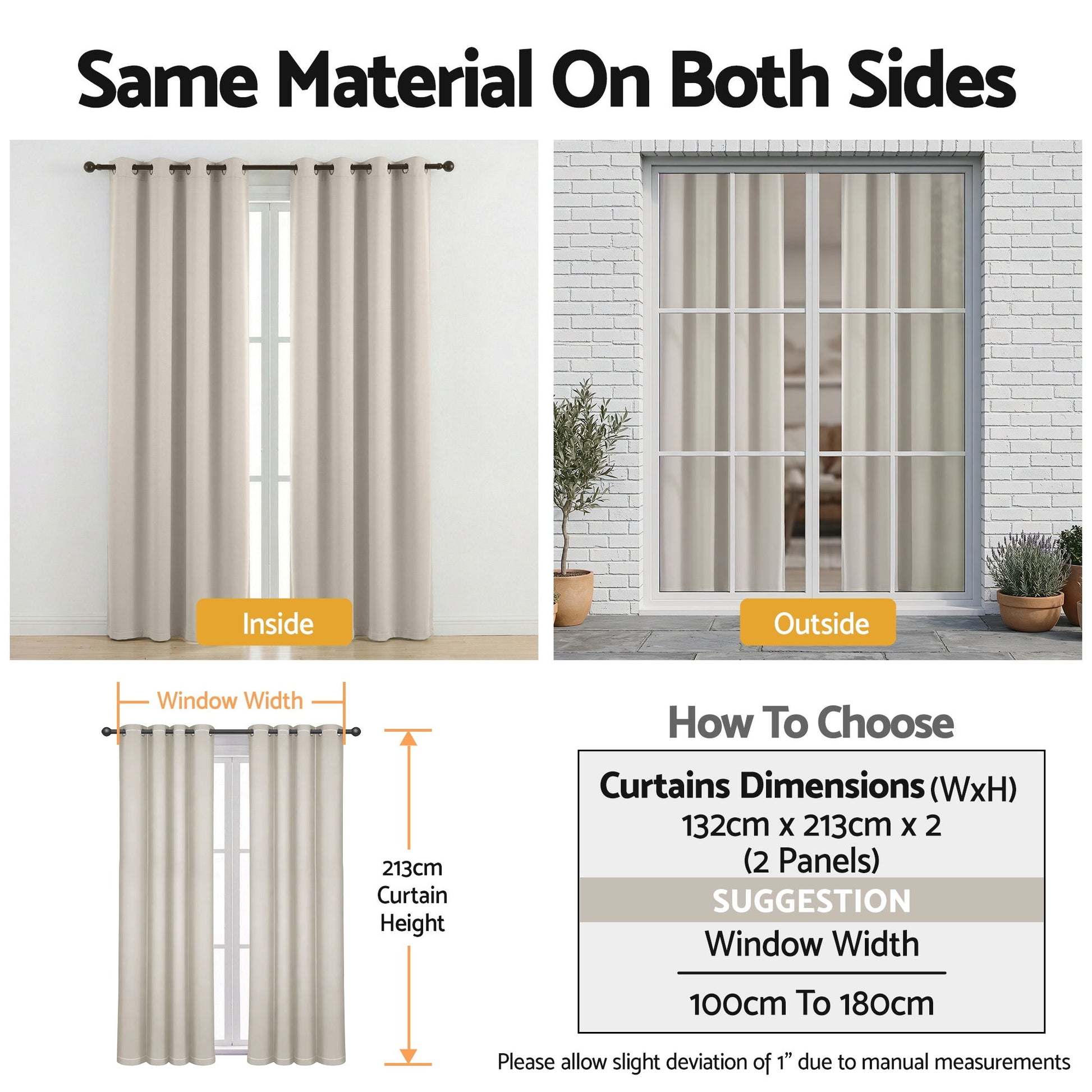 Artiss Blockout Curtains 2X 132x213cm Thermal Insulated Eyelet Drapes Beige BC-MATT-132X213-BG