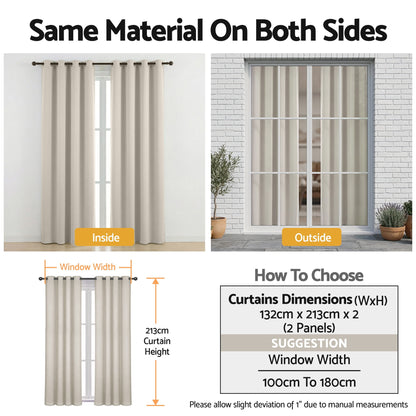Artiss Blockout Curtains 2X 132x213cm Thermal Insulated Eyelet Drapes Beige BC-MATT-132X213-BG