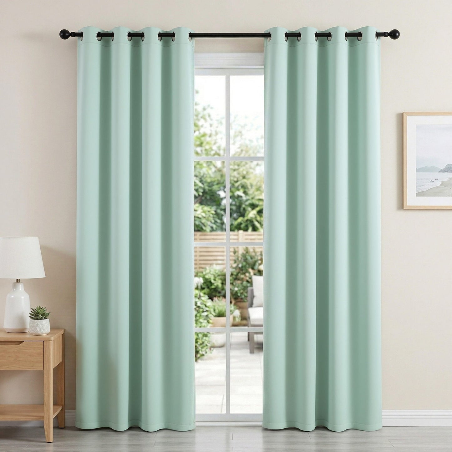 Artiss Blockout Curtains 2X 132x213cm Thermal Insulated Eyelet Drapes Green BC-MATT-132X213-GN