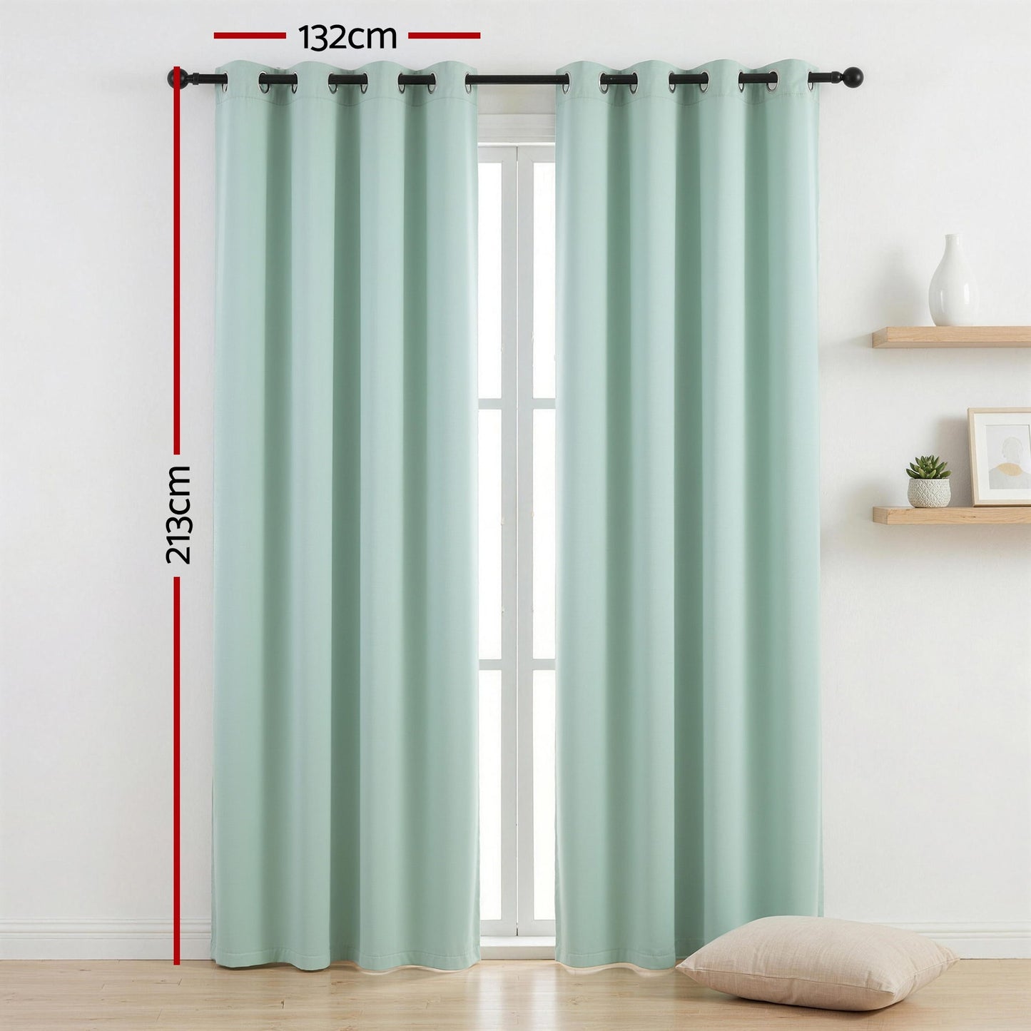 Artiss Blockout Curtains 2X 132x213cm Thermal Insulated Eyelet Drapes Green BC-MATT-132X213-GN