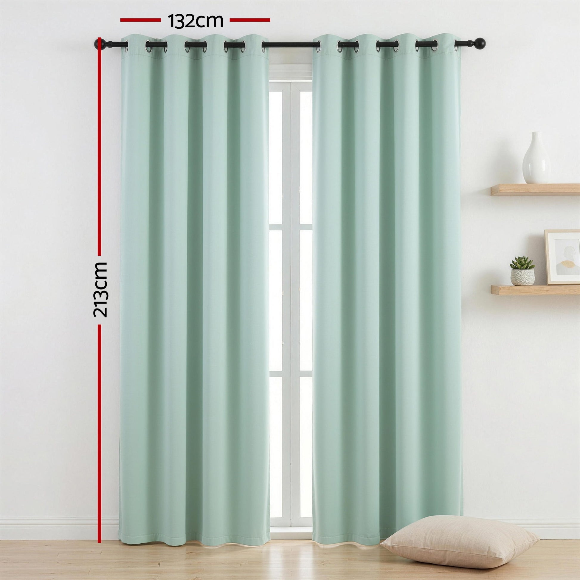 Artiss Blockout Curtains 2X 132x213cm Thermal Insulated Eyelet Drapes Green BC-MATT-132X213-GN