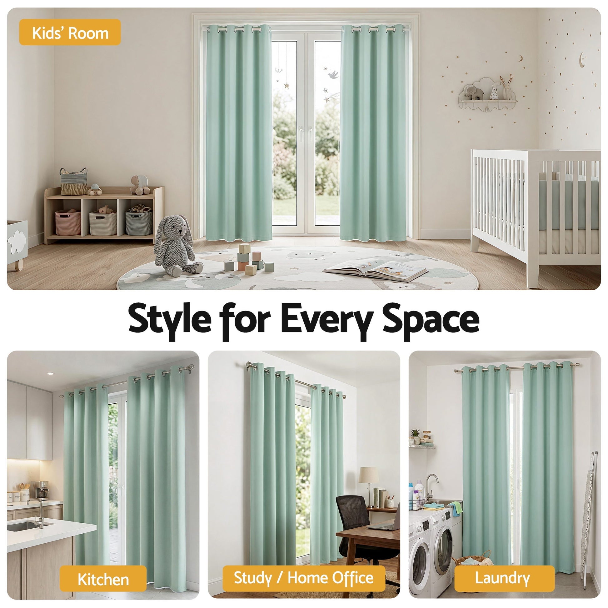 Artiss Blockout Curtains 2X 132x213cm Thermal Insulated Eyelet Drapes Green BC-MATT-132X213-GN