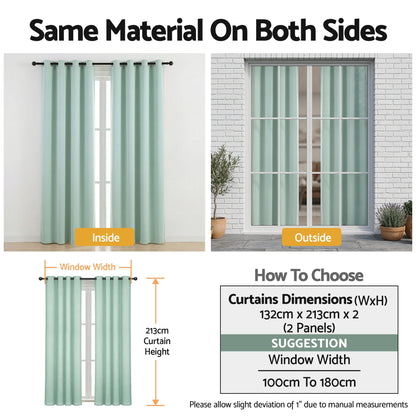 Artiss Blockout Curtains 2X 132x213cm Thermal Insulated Eyelet Drapes Green BC-MATT-132X213-GN