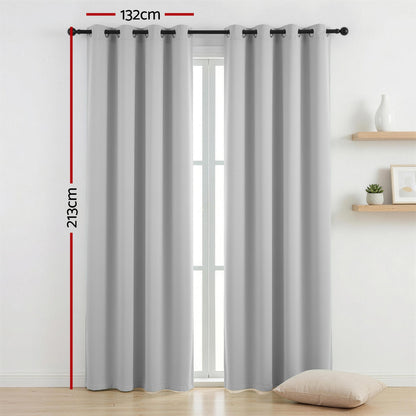 Artiss Blockout Curtains 2X 132x213cm Thermal Insulated Eyelet Drapes Grey BC-MATT-132X213-GY