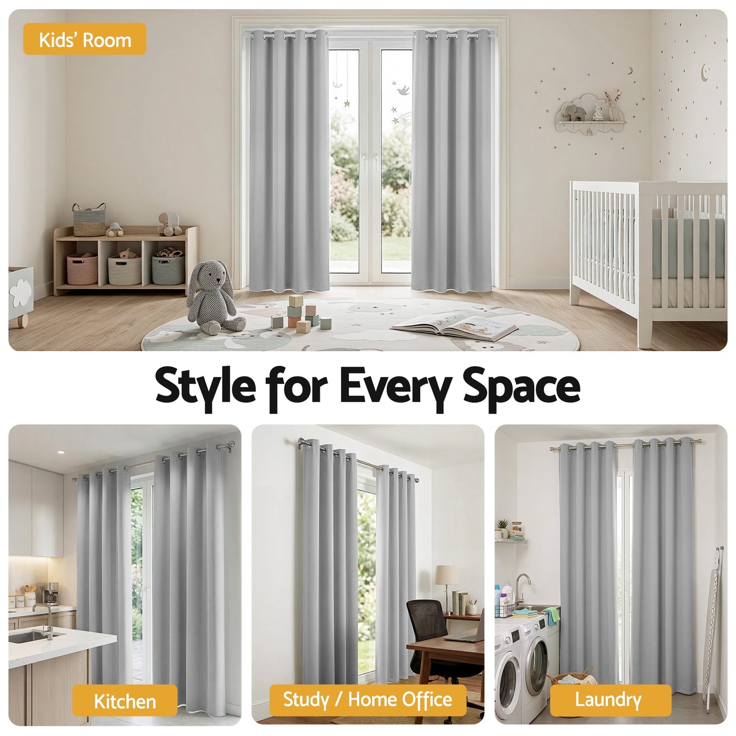 Artiss Blockout Curtains 2X 132x213cm Thermal Insulated Eyelet Drapes Grey BC-MATT-132X213-GY