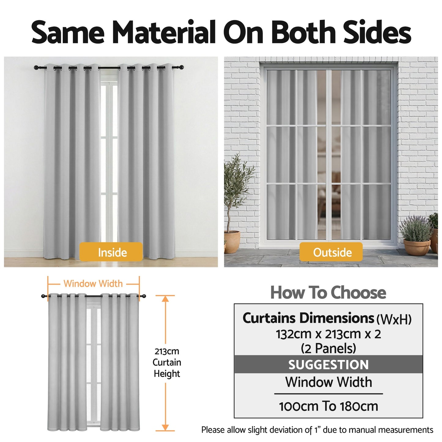 Artiss Blockout Curtains 2X 132x213cm Thermal Insulated Eyelet Drapes Grey BC-MATT-132X213-GY