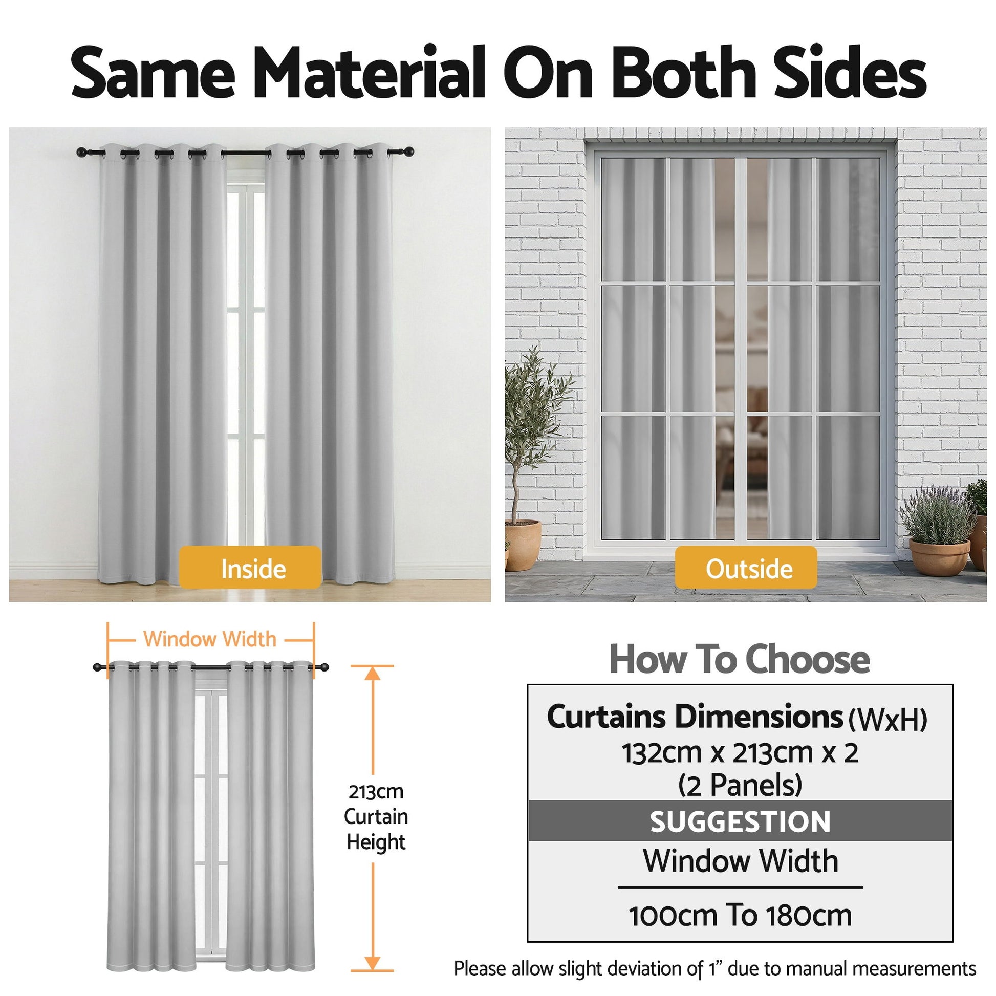 Artiss Blockout Curtains 2X 132x213cm Thermal Insulated Eyelet Drapes Grey BC-MATT-132X213-GY