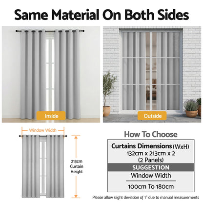 Artiss Blockout Curtains 2X 132x213cm Thermal Insulated Eyelet Drapes Grey BC-MATT-132X213-GY