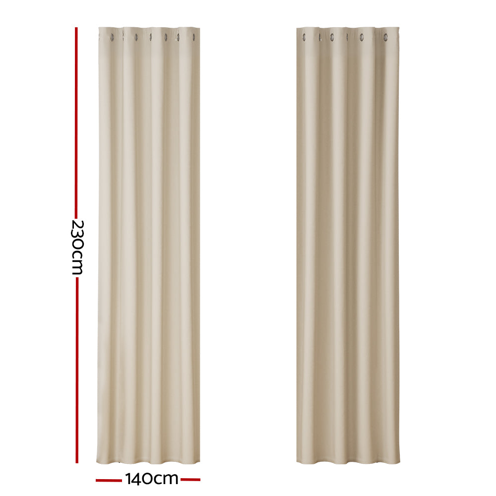 Artiss 2X Blockout Curtains Eyelet 140x230cm Beige BC-MATT-140X230-BG