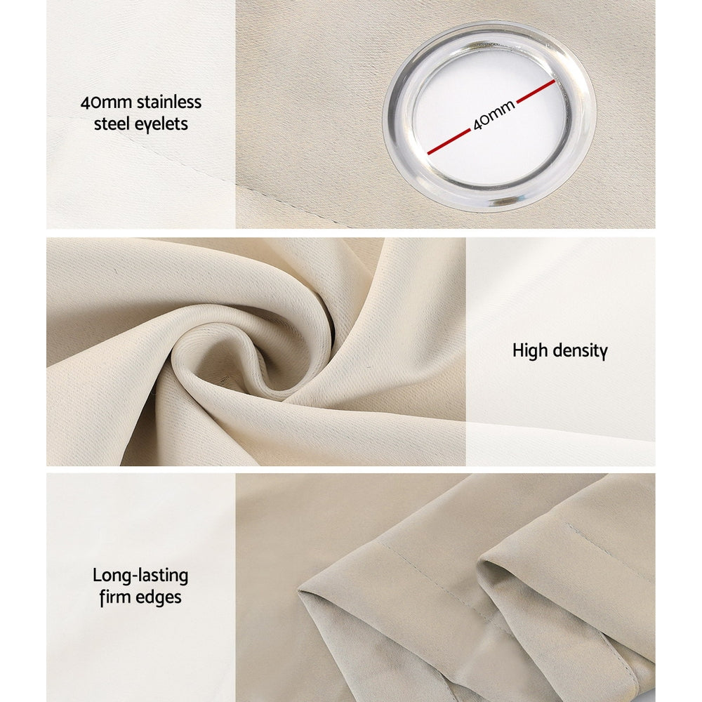 Artiss 2X Blockout Curtains Eyelet 140x230cm Beige BC-MATT-140X230-BG