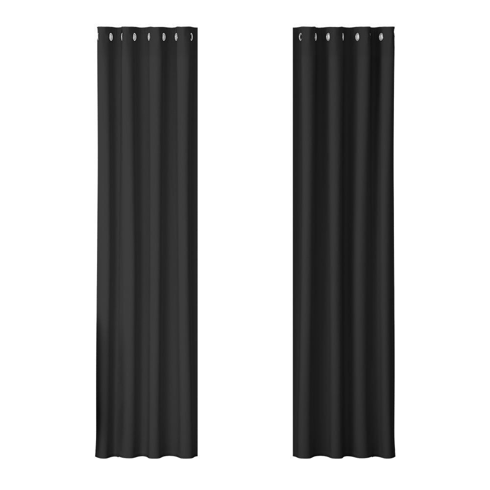 Artiss 2X Blockout Curtains Eyelet 140x230cm Black BC-MATT-140X230-BK
